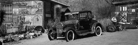 Framed Abandoned Car on Route 66, Arizona (black and white) Print