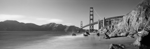 Framed Golden Gate Bridge and Mountain View (black &amp; white) Print