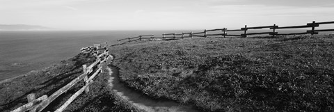 Framed Rail fence at the coast, Point Reyes, California, USA Print