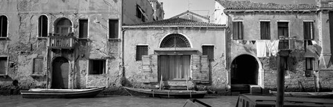 Framed Boats in a canal, Grand Canal, Rio Della Pieta, Venice, Italy (black and white) Print