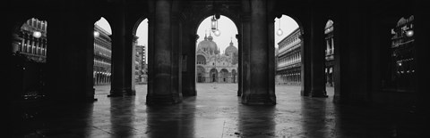 Framed Arcade of a building, St. Mark&#39;s Square, Venice, Italy (Black &amp; White) Print