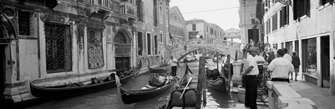 Framed Buildings along a canal, Grand Canal, Rio Di Palazzo, Venice, Italy (black and white) Print