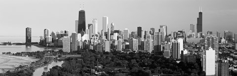 Framed Skyline with Hancock Building and Sears Tower, Chicago, Illinois (black &amp; white) Print