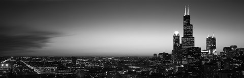 Panoramic Images Chicago Skyline At Night Black White
