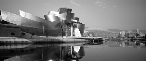 Framed Reflection of a museum on water, Guggenheim Museum, Bilbao, Spain Print