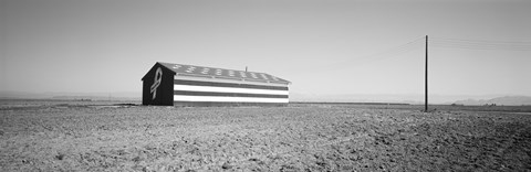 Framed Flag Barn on Highway 41, Fresno, California (black &amp; white) Print