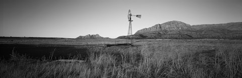 Framed Windmill in a Field, U.S. Route 89, Utah (black &amp; white) Print