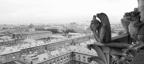 Framed Gargoyle statue at a cathedral, Notre Dame, Paris, Ile-De-France, France Print