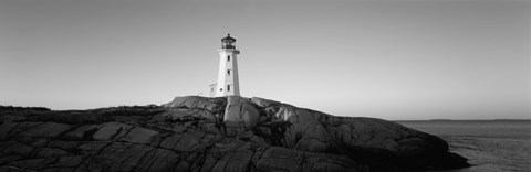Framed Peggy&#39;s Point Lighthouse, Peggy&#39;s Cove, Nova Scotia, Canada (black &amp; white) Print