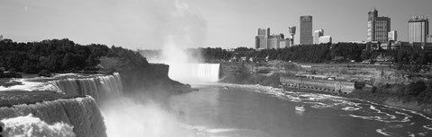 Framed Waterfall with city skyline in the background, Niagara Falls, Ontario, Canada Print