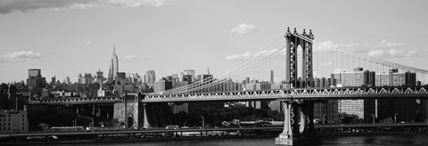 Framed Manhattan Bridge in black and white, New York City Print