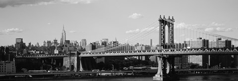 Framed Manhattan Bridge in black and white, New York City Print