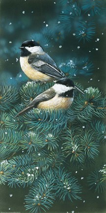 Framed Chickadees Print