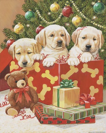 Framed Holiday Puppies Print