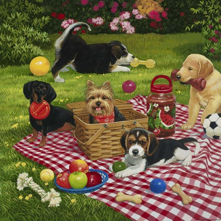 Framed Puppy Picnic Print