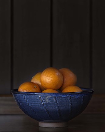 Framed Ten Oranges in a Blue Bowl lo key Print