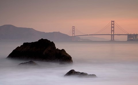 Framed Rocks And Golden Gate Bridge Print