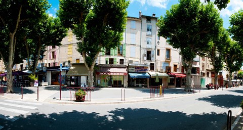 Framed Stores closed during lunch hour along the Rue Du Marche, Riez, Alpes-de-Haute-Provence, Provence-Alpes-Cote d&#39;Azur, France Print