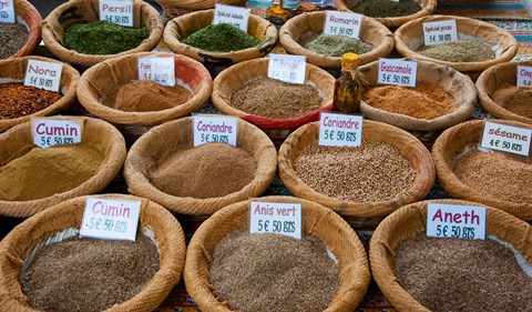 Framed Spices for Sale in a Weekly Market, Arles, Bouches-Du-Rhone, Provence-Alpes-Cote d&#39;Azur, France Print