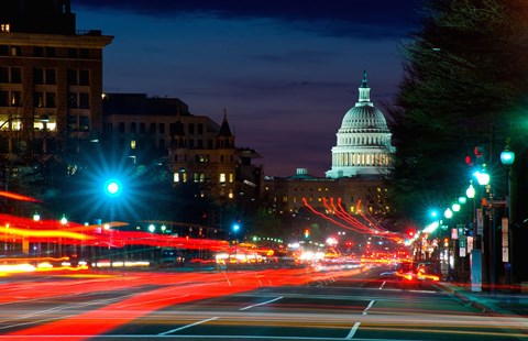 Framed Traffic on the road with State Capitol Building in the background, Washington DC, USA Print