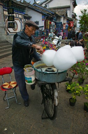Framed Candy Floss Vendor, Old Town, Dali, Yunnan Province, China Print
