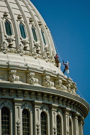 Framed Workers on a government building dome, State Capitol Building, Washington DC, USA Print