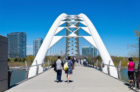 Framed People strolling on Humber Bay Arch Bridge, Toronto, Ontario, Canada Print