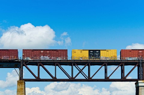 Framed Freight train passing over a bridge, Ontario, Canada Print