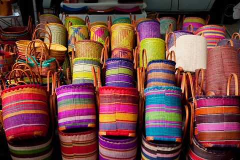 Framed Baskets for sale in a market, Lourmarin, Vaucluse, Provence-Alpes-Cote d&#39;Azur, France Print