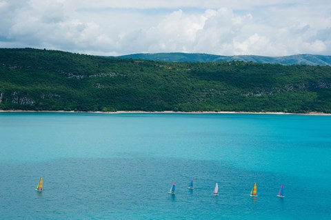 Framed Sailboats on the Lake, Lac de Sainte Croix, Sainte-Croix-Du-Verdon, Alpes-de-Haute-Provence, Provence-Alpes-Cote d'Azur, France Print