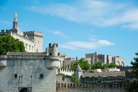 Framed Low angle view of city walls, Pont Saint-Benezet, Rhone River, Avignon, Vaucluse, Provence-Alpes-Cote d&#39;Azur, France Print