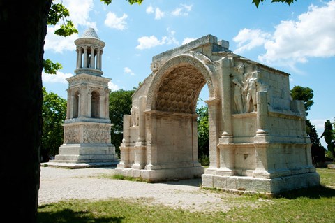 Framed Roman mausoleum and triumphal arch at Glanum, St.-Remy-De-Provence, Bouches-Du-Rhone, Provence-Alpes-Cote d&#39;Azur, France Print