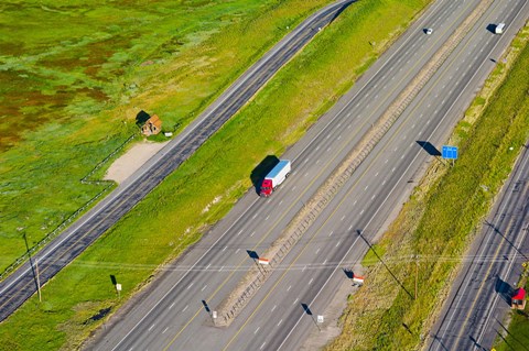 Framed Traffic on highway, Interstate 80, Park City, Utah, USA Print