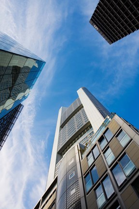 Framed Low angle view of skyscrapers, Commerzbank Tower, Frankfurt, Hesse, Germany Print