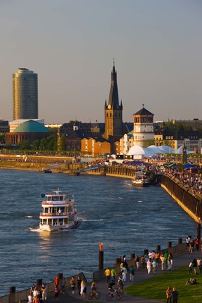 Framed People walking at the riverside, Rhein River, Dusseldorf, North Rhine Westphalia, Germany Print