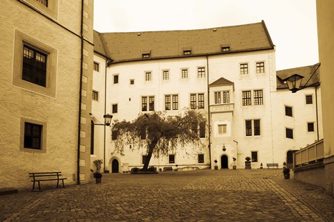 Framed Facade of the castle site of famous WW2 prisoner of war camp, Colditz Castle, Colditz, Saxony, Germany Print