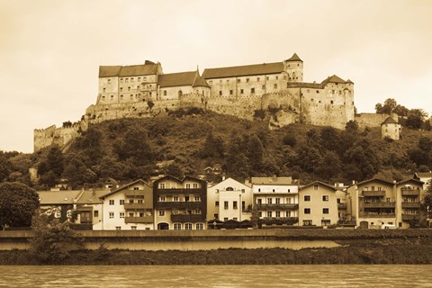 Framed Castle at the waterfront, Burghausen Castle, Salzach River, Burghausen, Bavaria, Germany Print
