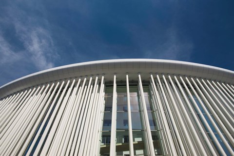 Framed Low angle view of a concert hall, Philharmonie Luxembourg, Kirchberg Plateau, Luxembourg City, Luxembourg Print