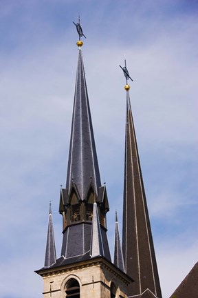 Framed Low angle view of spires of the Notre Dame Cathedral, Luxembourg City, Luxembourg Print