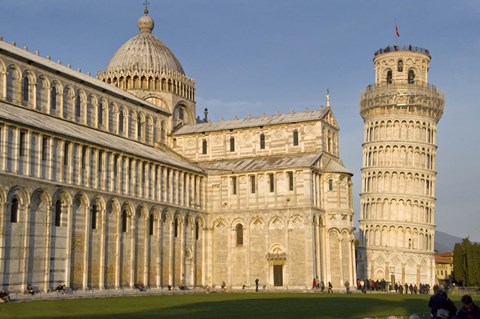 Framed Tourists at cathedral, Pisa Cathedral, Leaning Tower of Pisa, Piazza Dei Miracoli, Pisa, Tuscany, Italy Print