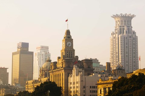 Framed Buildings in a City at Dawn, Shanghai, China Print