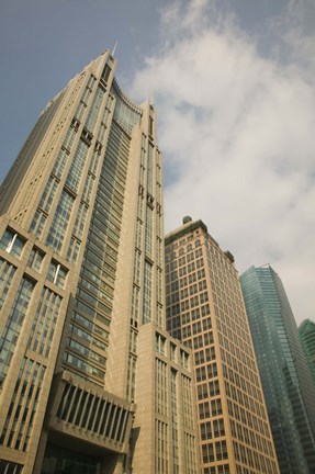 Framed Low angle view of skyscrapers in a city, Century Avenue, Pudong, Shanghai, China Print