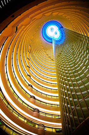 Framed Interiors of Jin Mao Tower looking up from the lobby of the Grand Hyatt hotel, Lujiazui, Pudong, Shanghai, China Print
