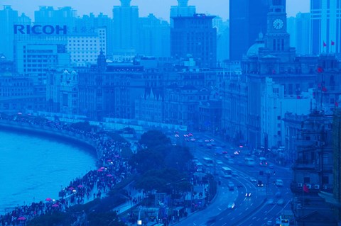 Framed Buildings in a city at dusk, The Bund, Shanghai, China Print
