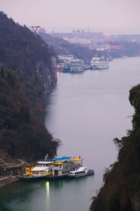 Framed Ferries at anchor, Yangtze River, Yichang, Hubei Province, China Print