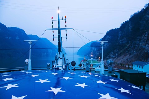 Framed Yangtze River Cruise Ship view at dawn, Yangtze River, Yichang, Hubei Province, China Print