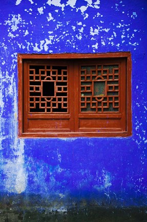 Framed Blue Temple wall detail, Mingshan, Fengdu Ghost City, Fengdu, Yangtze River, Chongqing Province, China Print