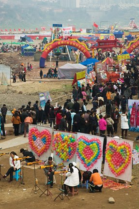 Framed Ciqikou carnival by the Jialing River during Chinese New Year, Ciqikou, Chongqing, China Print