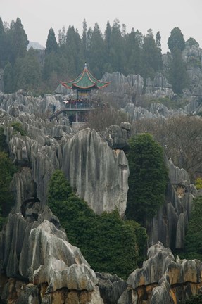 Framed Observation tower on limestone formations, The Stone Forest, Shilin, Kunming, Yunnan Province, China Print