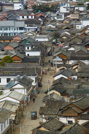Framed High angle view of houses in a village, Tianshengying, Erhai Hu Lake Area, Yunnan Province, China Print
